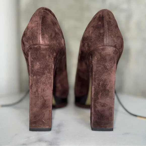 Chanel Brown Suede Leather Platform Lace Up Block Heeled Oxford Boot - Picture 8 of 17